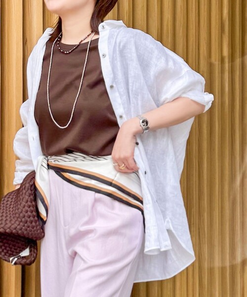 NOLLEY’S(ノーリーズ)の「ウォッシャブルワイドノースリーブTシャツ(Tシャツ/カットソー・レディース・ネイビー/オレンジ/ブラウン/ホワイト・38)」の13枚目の写真