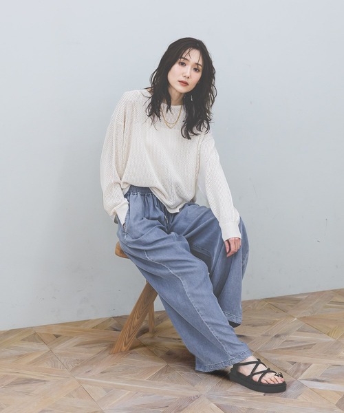 GLOBAL WORK(グローバルワーク)の「透けにくいメッシュニットプルオーバー/642926(ニット/セーター・レディース・ホワイト系その他3/ブルー系その他/グレー系その他/ブラウン系その他6・MEDIUM/LARGE)」の6枚目の写真