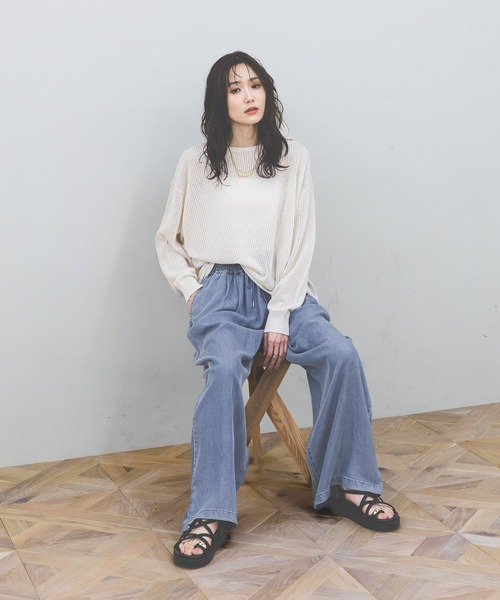 GLOBAL WORK(グローバルワーク)の「透けにくいメッシュニットプルオーバー/642926(ニット/セーター・レディース・ホワイト系その他3/ブルー系その他/グレー系その他/ブラウン系その他6・MEDIUM/LARGE)」の8枚目の写真