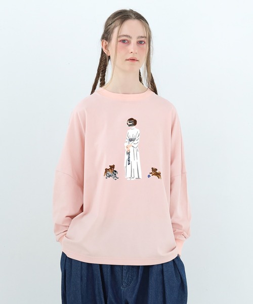 bedsidedrama（ベットサイドドラマ）の「DOG SAVE THE QUEEN Wide Pullover（Tシャツ/カットソー・レディース・ピンク/ホワイト/ブラック・2/1）」の3枚目の写真