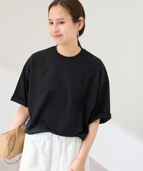 FRAMeWORK(フレームワーク)の「ATON/エイトン SUVIN 60/2 WIDE SLEEVE T-SHIRT(Tシャツ/カットソー・レディース・ホワイト/アイボリー/ブラック・FREE)」の7枚目の写真