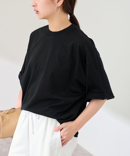FRAMeWORK(フレームワーク)の「ATON/エイトン SUVIN 60/2 WIDE SLEEVE T-SHIRT(Tシャツ/カットソー・レディース・ホワイト/アイボリー/ブラック・FREE)」の8枚目の写真