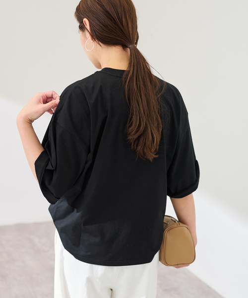 FRAMeWORK(フレームワーク)の「ATON/エイトン SUVIN 60/2 WIDE SLEEVE T-SHIRT(Tシャツ/カットソー・レディース・ホワイト/アイボリー/ブラック・FREE)」の9枚目の写真