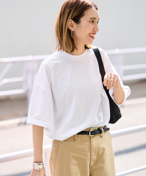 FRAMeWORK(フレームワーク)の「ATON/エイトン SUVIN 60/2 WIDE SLEEVE T-SHIRT(Tシャツ/カットソー・レディース・ホワイト/アイボリー/ブラック・FREE)」の14枚目の写真