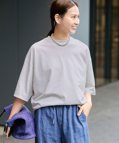 FRAMeWORK(フレームワーク)の「ATON/エイトン SUVIN 60/2 WIDE SLEEVE T-SHIRT(Tシャツ/カットソー・レディース・ホワイト/アイボリー/ブラック・FREE)」の21枚目の写真