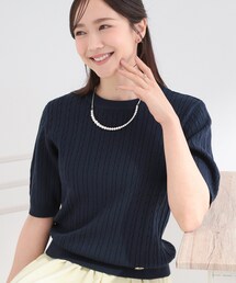 【洗濯機可/S-LL】ミニケーブルで上品に 5分袖ニット