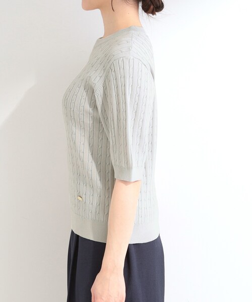 SHOO・LA・RUE（シューラルー）の「【洗濯機可/S-LL】ミニケーブルで上品に 5分袖ニット（ニット/セーター・レディース・ライトグレー/ネイビー・04/03/02/01）」の12枚目の写真