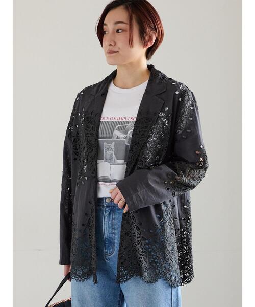 Te chichi(テチチ)の「ケミカルレースコットンジャケット(ノーカラージャケット・レディース・オフホワイト/チャコールグレー・F)」の22枚目の写真