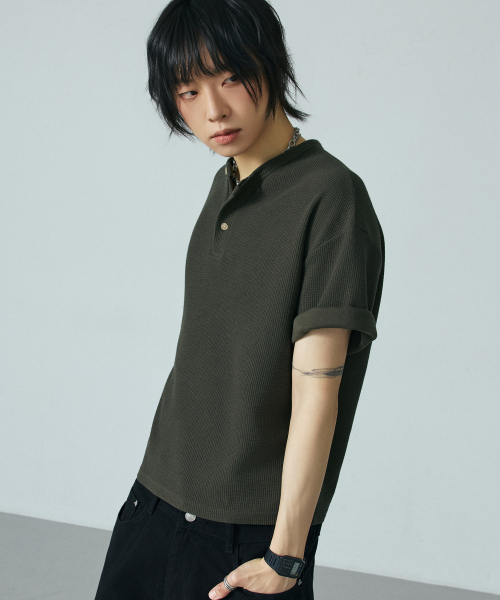 LXT（エルエックスティー）の「ワッフルヘンリーネッククロップ半袖Tシャツ[カーキ]（Tシャツ/カットソー・メンズ・その他・X-LARGE/MEDIUM/LARGE）」の5枚目の写真
