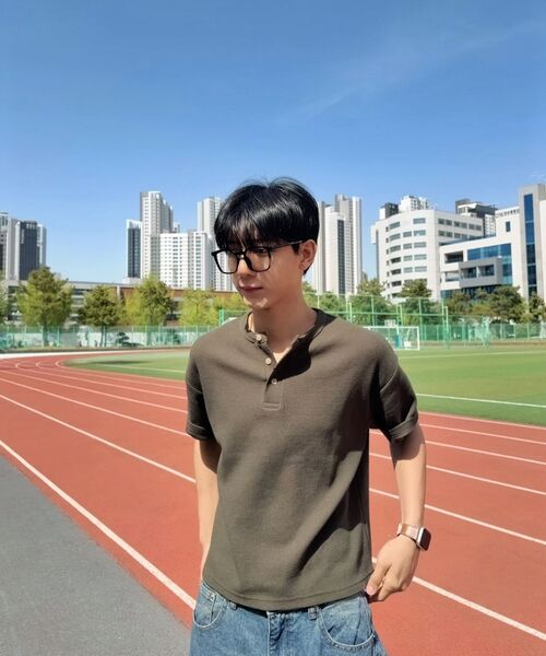 LXT（エルエックスティー）の「ワッフルヘンリーネッククロップ半袖Tシャツ[カーキ]（Tシャツ/カットソー・メンズ・その他・X-LARGE/MEDIUM/LARGE）」の2枚目の写真