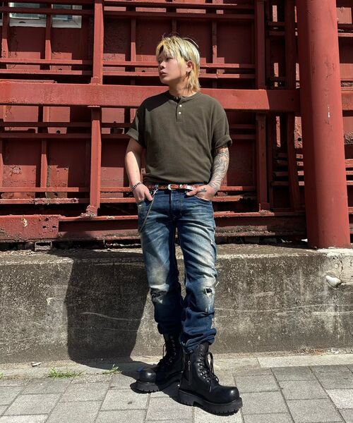 LXT（エルエックスティー）の「ワッフルヘンリーネッククロップ半袖Tシャツ[カーキ]（Tシャツ/カットソー・メンズ・その他・X-LARGE/MEDIUM/LARGE）」の3枚目の写真