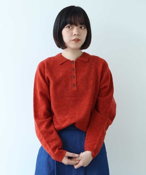 bulle de savon(ビュルデサボン)の「ジーロンラム ポロプルオーバー(ニット/セーター・レディース・ダークブラウン/イエロー/サックスブルー/カーキ/ピンク/レッド・FREE)」の6枚目の写真