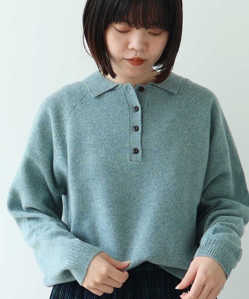 bulle de savon(ビュルデサボン)の「ジーロンラム ポロプルオーバー(ニット/セーター・レディース・ダークブラウン/イエロー/サックスブルー/カーキ/ピンク/レッド・FREE)」の3枚目の写真