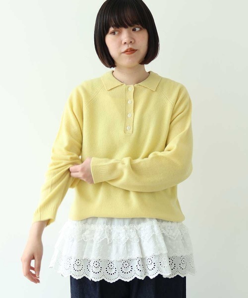 bulle de savon(ビュルデサボン)の「ジーロンラム ポロプルオーバー(ニット/セーター・レディース・ダークブラウン/イエロー/サックスブルー/カーキ/ピンク/レッド・FREE)」の4枚目の写真