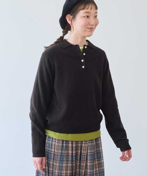 bulle de savon(ビュルデサボン)の「ジーロンラム ポロプルオーバー(ニット/セーター・レディース・ダークブラウン/イエロー/サックスブルー/カーキ/ピンク/レッド・FREE)」の22枚目の写真