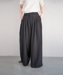ダブルウエスト タックワイドパンツ