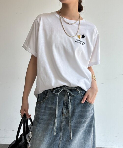 DouDou(ドゥドゥ)の「【WEB限定】ハート×ロゴ刺繍TEE(Tシャツ/カットソー・レディース・ブラック/オフホワイト/ブラウン・FREE)」の9枚目の写真