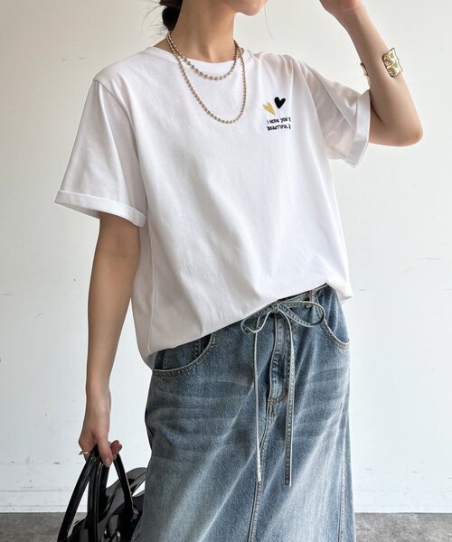 DouDou(ドゥドゥ)の「【WEB限定】ハート×ロゴ刺繍TEE(Tシャツ/カットソー・レディース・ブラック/オフホワイト/ブラウン・FREE)」の10枚目の写真
