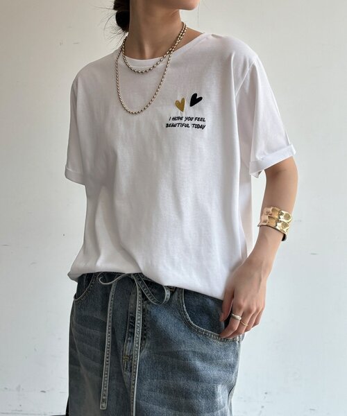 DouDou(ドゥドゥ)の「【WEB限定】ハート×ロゴ刺繍TEE(Tシャツ/カットソー・レディース・ブラック/オフホワイト/ブラウン・FREE)」の11枚目の写真