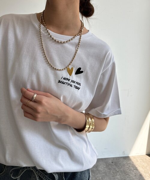 DouDou(ドゥドゥ)の「【WEB限定】ハート×ロゴ刺繍TEE(Tシャツ/カットソー・レディース・ブラック/オフホワイト/ブラウン・FREE)」の12枚目の写真