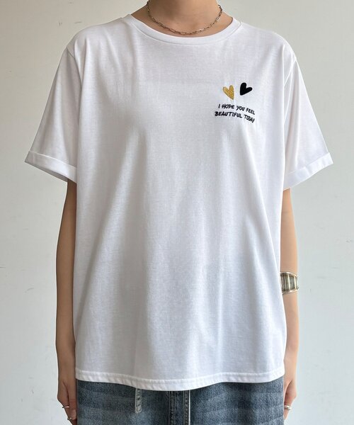DouDou(ドゥドゥ)の「【WEB限定】ハート×ロゴ刺繍TEE(Tシャツ/カットソー・レディース・ブラック/オフホワイト/ブラウン・FREE)」の13枚目の写真