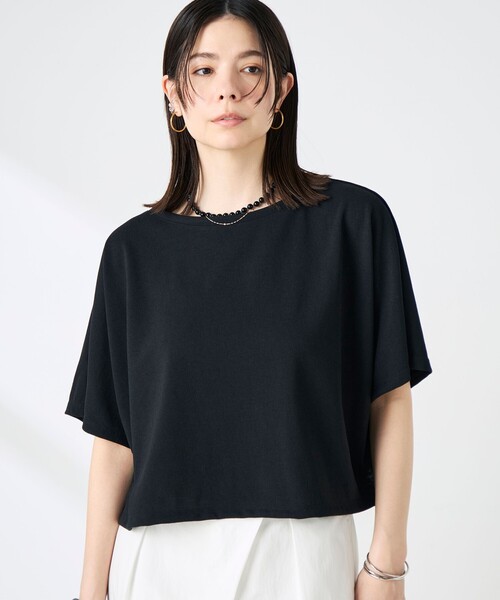 NOLLEY’S(ノーリーズ)の「《アンサンブル対応》ウォッシャブルイージーケアカノコケーププルオーバー(Tシャツ/カットソー・レディース・ブラック/チャコールグレー・FREE)」の2枚目の写真