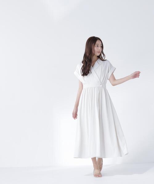 NATURAL BEAUTY BASIC(ナチュラルビューティーベーシック)の「カシュクールフレンチスリーブワンピース(ワンピース・レディース・ネイビー/ブルー/オフホワイト・P/S/SMALL/MEDIUM)」の14枚目の写真