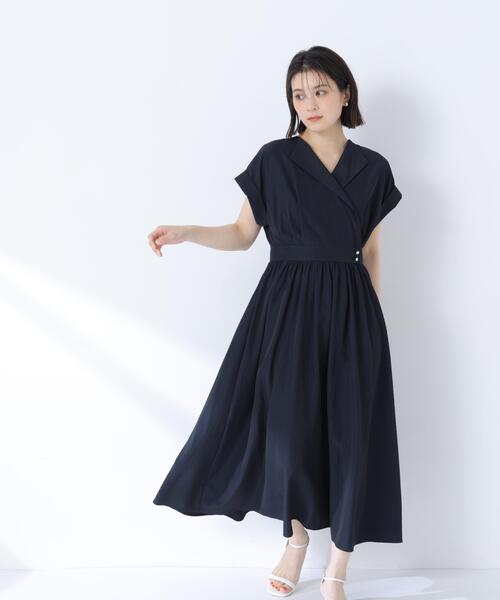 NATURAL BEAUTY BASIC(ナチュラルビューティーベーシック)の「カシュクールフレンチスリーブワンピース(ワンピース・レディース・ネイビー/ブルー/オフホワイト・P/S/SMALL/MEDIUM)」の4枚目の写真