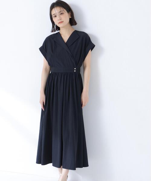 NATURAL BEAUTY BASIC(ナチュラルビューティーベーシック)の「カシュクールフレンチスリーブワンピース(ワンピース・レディース・ネイビー/ブルー/オフホワイト・P/S/SMALL/MEDIUM)」の6枚目の写真