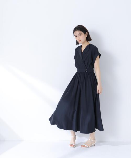 NATURAL BEAUTY BASIC(ナチュラルビューティーベーシック)の「カシュクールフレンチスリーブワンピース(ワンピース・レディース・ネイビー/ブルー/オフホワイト・P/S/SMALL/MEDIUM)」の9枚目の写真