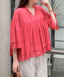 ウォッシャブルコットンティアードブラウス