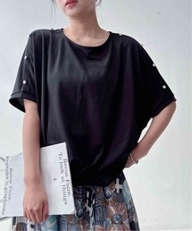 肩ボタンカットソー　ブラック40 個性を肩にひとつ。肩ボタンカットソー カットソー トップス[品番