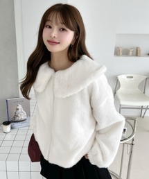 ラビットファー ビッグカラー ショートコート