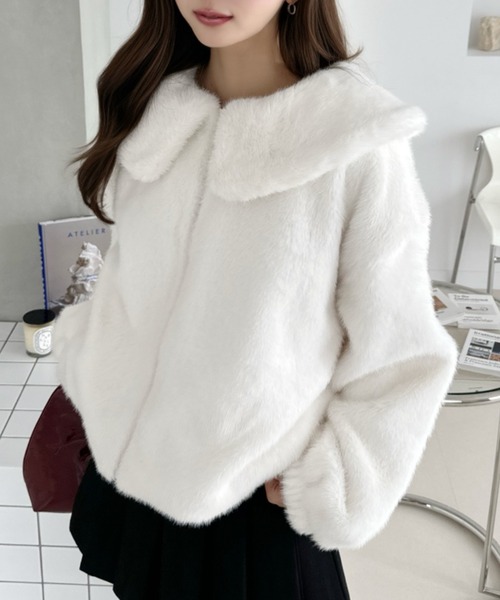 Ada.(エイダ)の「ラビットファー ビッグカラー ショートコート(ステンカラーコート・レディース・ブラウン/オフホワイト/アイボリー・M)」の20枚目の写真