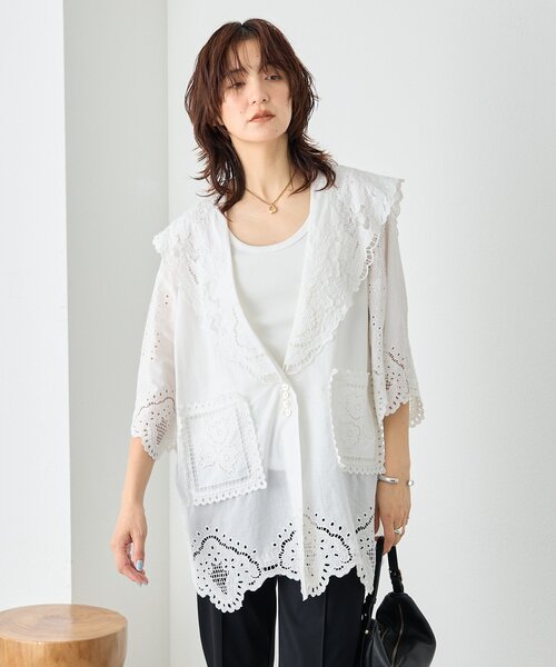 RIVE DROITE（リヴドロワ）の「【à Nice】【インド綿/手洗い可】カットワークレースシャツ　(カットワークレース/夏服)（シャツ/ブラウス・レディース・ブラック/オフホワイト・FREE）」の3枚目の写真