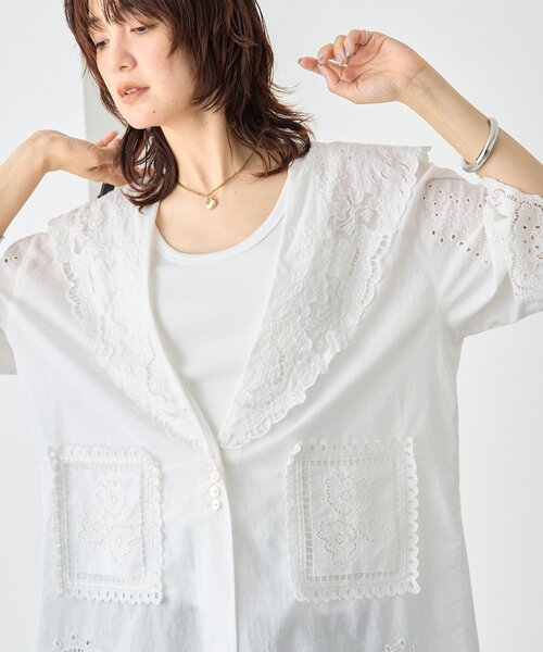 RIVE DROITE（リヴドロワ）の「【à Nice】【インド綿/手洗い可】カットワークレースシャツ　(カットワークレース/夏服)（シャツ/ブラウス・レディース・ブラック/オフホワイト・FREE）」の6枚目の写真