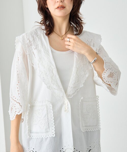 RIVE DROITE（リヴドロワ）の「【à Nice】【インド綿/手洗い可】カットワークレースシャツ　(カットワークレース/夏服)（シャツ/ブラウス・レディース・ブラック/オフホワイト・FREE）」の8枚目の写真
