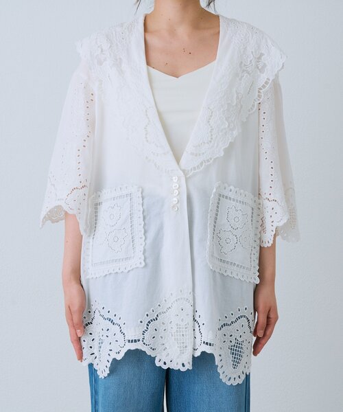 RIVE DROITE（リヴドロワ）の「【à Nice】【インド綿/手洗い可】カットワークレースシャツ　(カットワークレース/夏服)（シャツ/ブラウス・レディース・ブラック/オフホワイト・FREE）」の11枚目の写真
