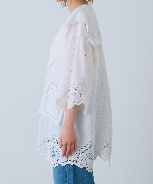 RIVE DROITE（リヴドロワ）の「【à Nice】【インド綿/手洗い可】カットワークレースシャツ　(カットワークレース/夏服)（シャツ/ブラウス・レディース・ブラック/オフホワイト・FREE）」の12枚目の写真