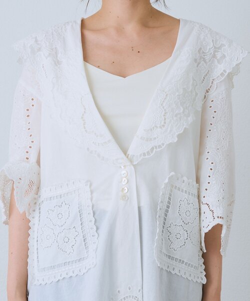 RIVE DROITE（リヴドロワ）の「【à Nice】【インド綿/手洗い可】カットワークレースシャツ　(カットワークレース/夏服)（シャツ/ブラウス・レディース・ブラック/オフホワイト・FREE）」の14枚目の写真