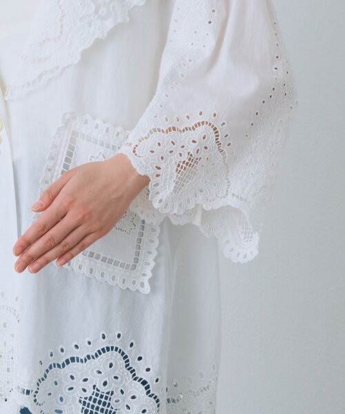 RIVE DROITE（リヴドロワ）の「【à Nice】【インド綿/手洗い可】カットワークレースシャツ　(カットワークレース/夏服)（シャツ/ブラウス・レディース・ブラック/オフホワイト・FREE）」の18枚目の写真