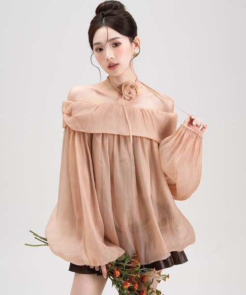 FAVORITO(ファヴォリート)の「ボートネックトップス(シャツ/ブラウス・レディース・モカ/ピンク・F)」の3枚目の写真
