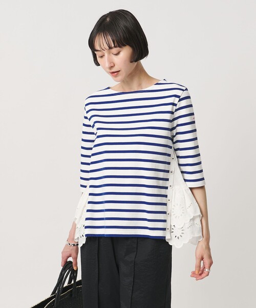 MUVEIL（ミュベール）の「【別注】＜MUVEIL＞６分袖 レース ボーダー カットソー ‐united LOVE project 2026（Tシャツ/カットソー・レディース・ホワイト・38）」の2枚目の写真