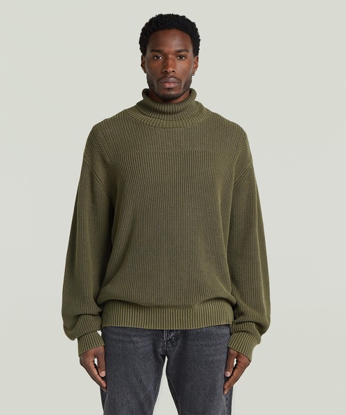 G-STAR(ジースター)の「Washed Rib Roll Neck Knit/ウォッシュド加工リブニットロールネックコットンセーター(ニット/セーター・メンズ・グリーン系その他/ダークブラック・SMALL/X-LARGE/MEDIUM/LARGE)」の2枚目の写真