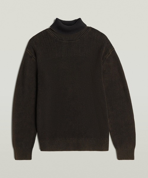 G-STAR(ジースター)の「Washed Rib Roll Neck Knit/ウォッシュド加工リブニットロールネックコットンセーター(ニット/セーター・メンズ・グリーン系その他/ダークブラック・SMALL/X-LARGE/MEDIUM/LARGE)」の1枚目の写真