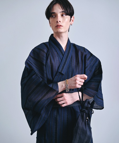 セール】『らくらく着付け』しじら織り/男性浴衣 ワンタッチ帯 腰紐