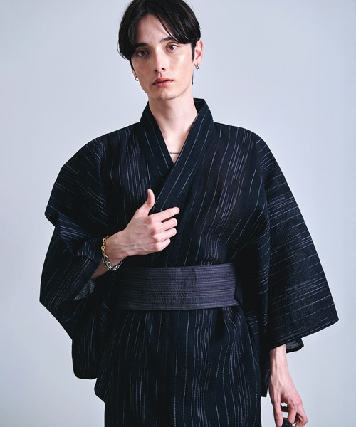セール】『らくらく着付け』しじら織り/男性浴衣 ワンタッチ帯 腰紐