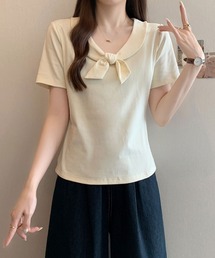 ビッグリボンデザイン 半袖カットソー / フェミニンリボントップス