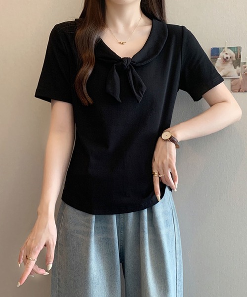 2ly2（トゥーリートゥー）の「ビッグリボンデザイン 半袖カットソー / フェミニンリボントップス（Tシャツ/カットソー・レディース・ベージュ/ブルー/ブラック・FREE）」の4枚目の写真