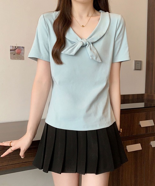 2ly2（トゥーリートゥー）の「ビッグリボンデザイン 半袖カットソー / フェミニンリボントップス（Tシャツ/カットソー・レディース・ベージュ/ブルー/ブラック・FREE）」の15枚目の写真